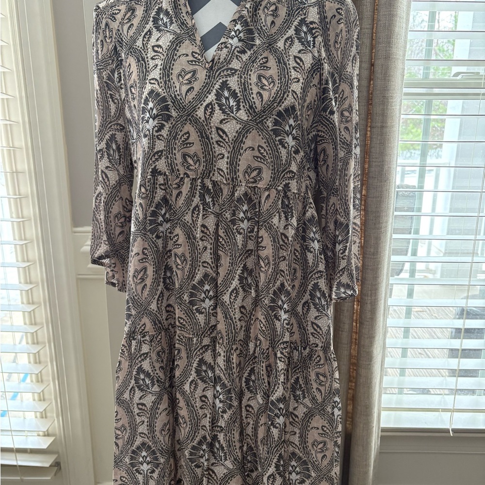 Spartina 449 Black and Cream Paisley Long Sleeve Dress